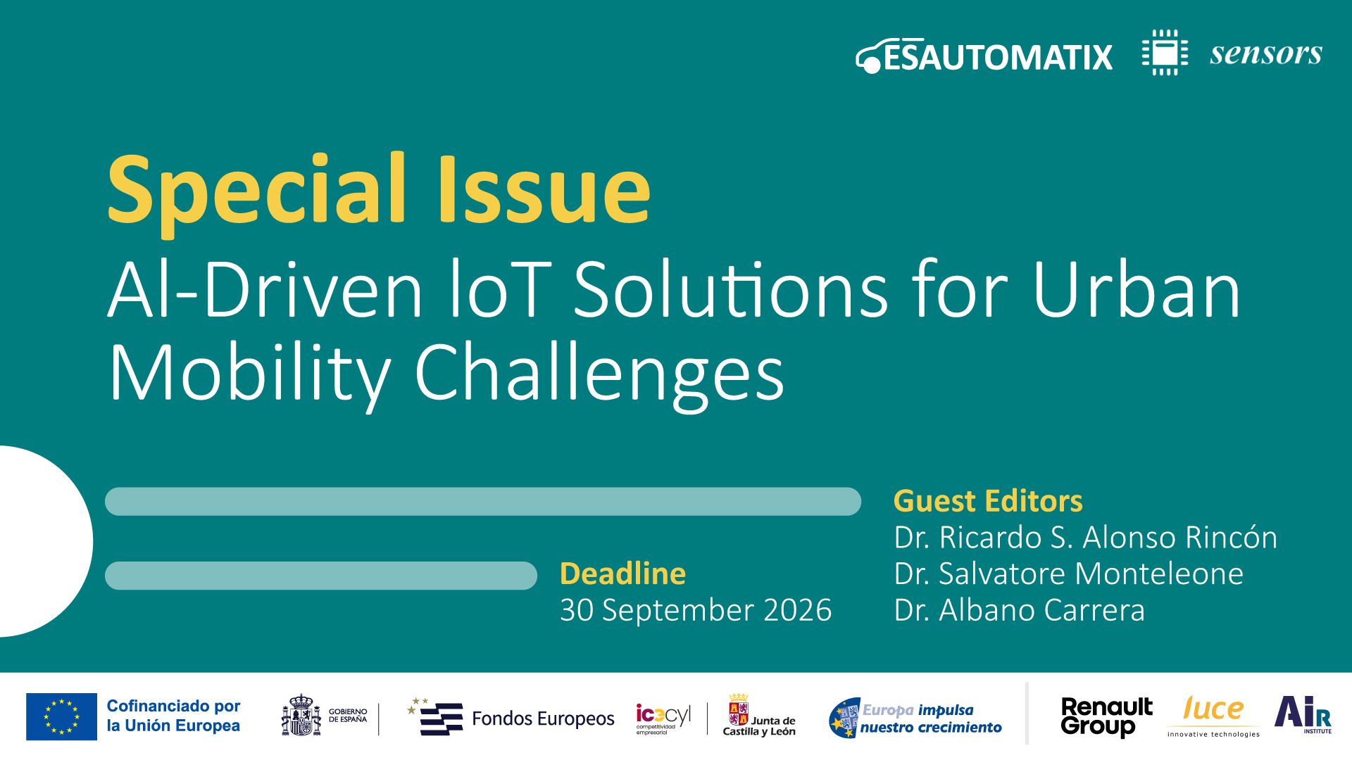 IoT and Artificial Intelligence Solutions for Urban Mobility: Special Issue in Sensors Featuring the Participation of the AIR Institute